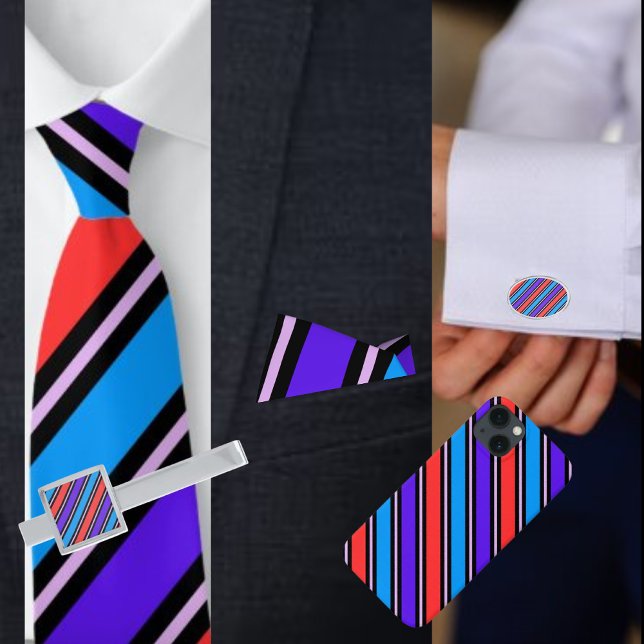 Cute Colourful Red Blue Stripes Pattern          Tie (Creator Uploaded)