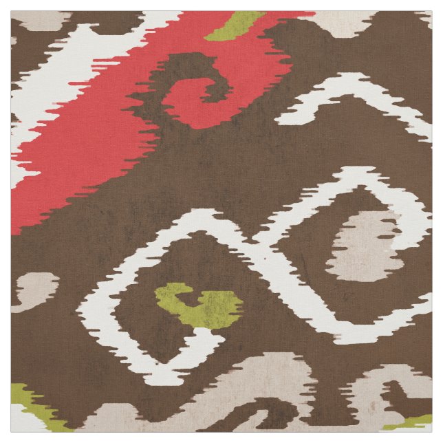 Cute colourful red brown ikat tribal patterns fabric (Swatch)