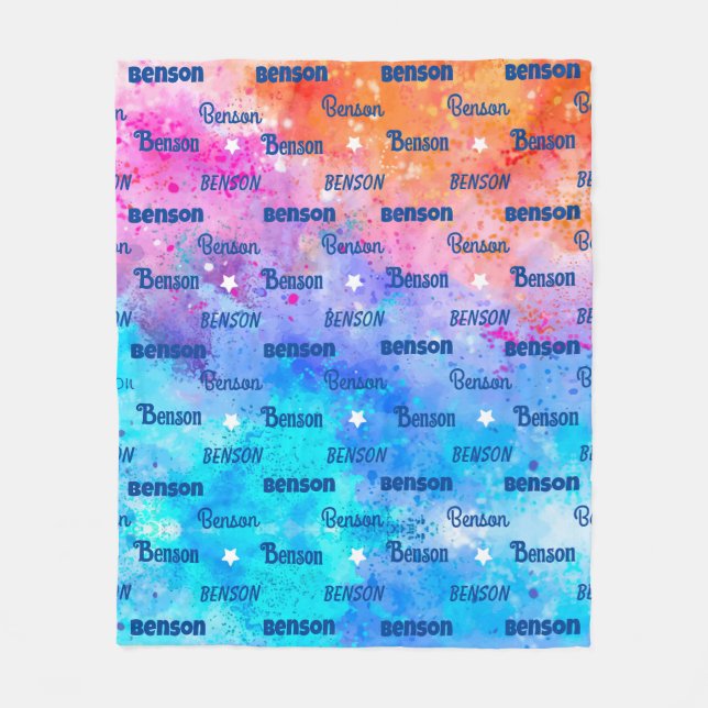 Cute colourful repeating name personalised fleece blanket (Front)