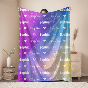 Cute colourful repeating name personalised girly fleece blanket