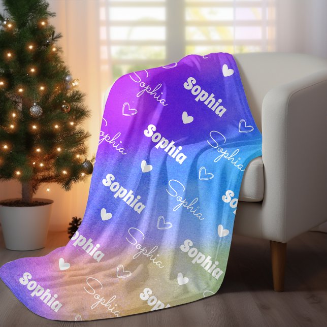 Cute colourful repeating name personalised girly  fleece blanket (Creator Uploaded)