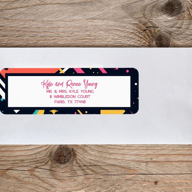 Cute, colourful retro 80s graduation invitation return address label (Creator Uploaded)