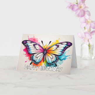 Cute Colourful Retro Butterfly Illustration Art Card