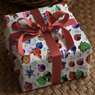 Cute Colourful Retro Christmas Ornaments Wrapping Paper