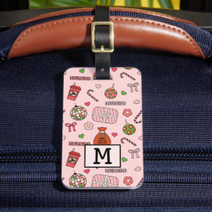 Cute Colourful Retro Christmas Pink Luggage Tag