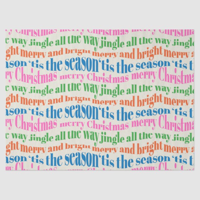 Cute Colourful Retro Christmas Script Decoupage Tissue Paper (Front)