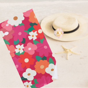Cute Colourful Retro Florals Beach Towel
