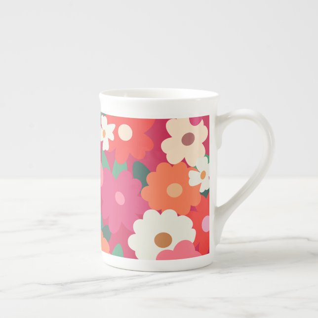 Cute Colourful Retro Florals        Bone China Mug (Right)