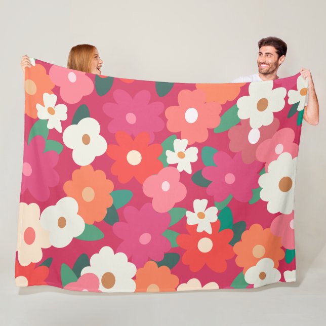 Cute Colourful Retro Florals        Fleece Blanket (In Situ)
