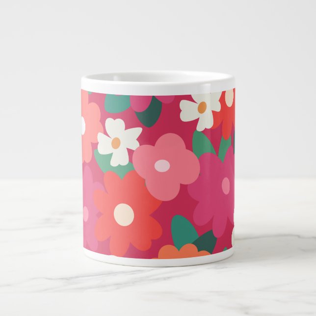 Cute Colourful Retro Florals         Large Coffee Mug (Front)