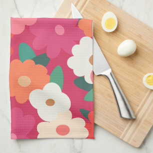 Cute Colourful Retro Florals Tea Towel