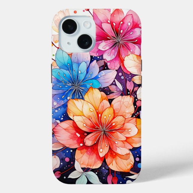 Cute Colourful Retro Flower Art Case-Mate iPhone Case (Back)
