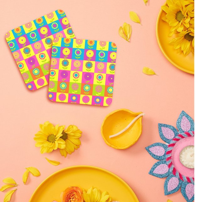 Cute colourful retro flower garden coaster (Creator Uploaded)