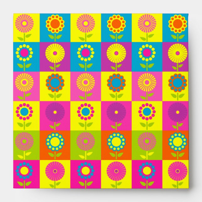 Cute colourful retro flower garden envelope (Front)
