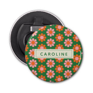 Cute Colourful Retro Flower Pattern Green Pink Nam Bottle Opener