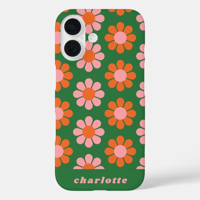Cute Colourful Retro Flower Pattern Green Pink Nam Case-Mate iPhone Case (Back)