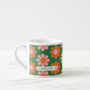 Cute Colourful Retro Flower Pattern Green Pink Nam Espresso Cup