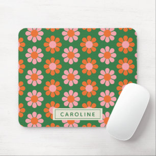 Cute Colourful Retro Flower Pattern Green Pink Nam Mouse Pad