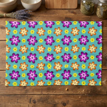 Cute Colourful Retro Flowers Kitchen Towel