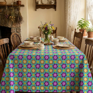 Cute Colourful Retro Flowers Large Tablecloth