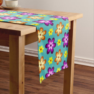 Cute Colourful Retro Flowers Medium Table Runner