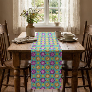 Cute Colourful Retro Flowers Medium Table Runner