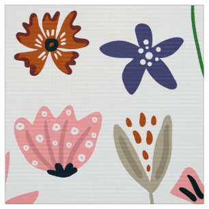 Cute Colourful Retro Flowers Pattern Fabric
