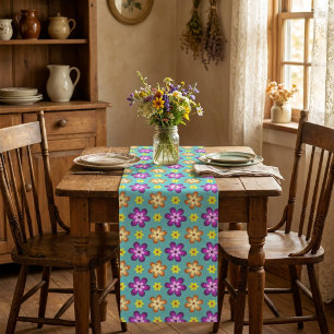 Cute Colourful Retro Flowers Small Table Runner