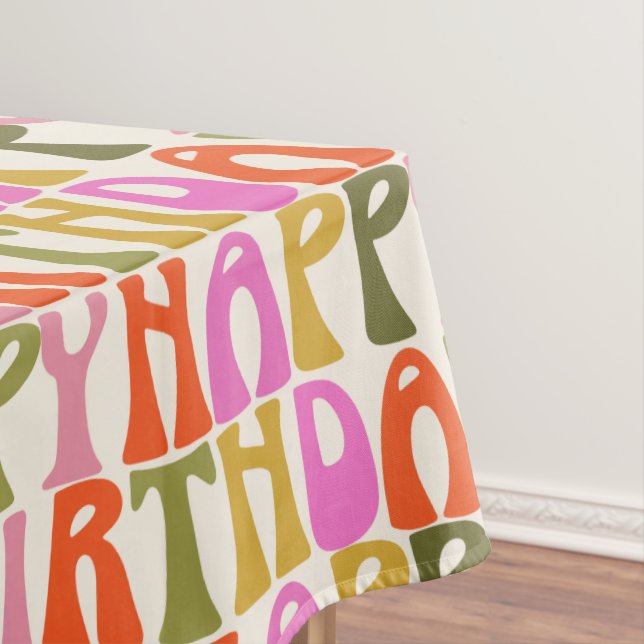 Cute Colourful Retro Happy Birthday Text Pattern  Tablecloth (In Situ)