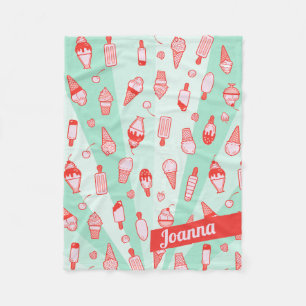 Cute Colourful Retro Personalised Ice Cream Fleece Blanket