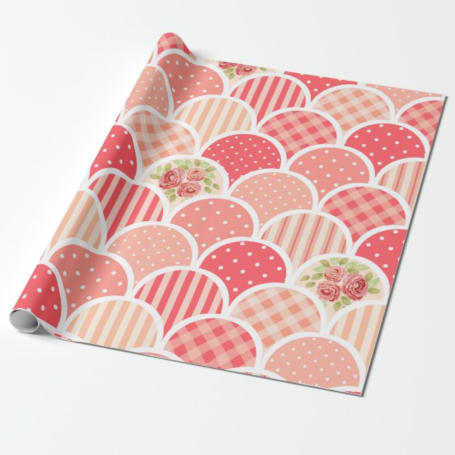 Cute colourful retro pink l Polka dots and stripes Wrapping Paper (Unrolled)