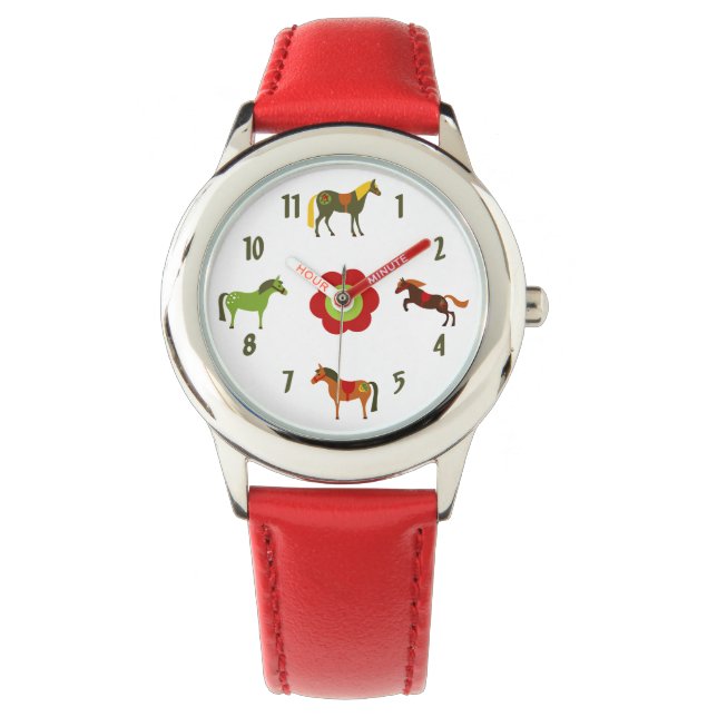 Cute Colourful Retro Ponies and Flower Horse Watch (Front)