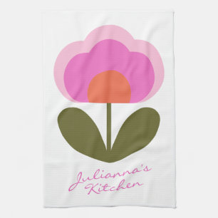 Cute Colourful Retro Scandinavian Flower Custom Tea Towel
