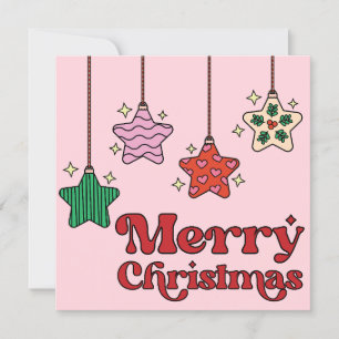 Cute Colourful Retro Starry Merry Christmas  Holiday Card