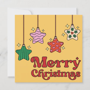 Cute Colourful Retro Starry Merry Christmas  Holiday Card