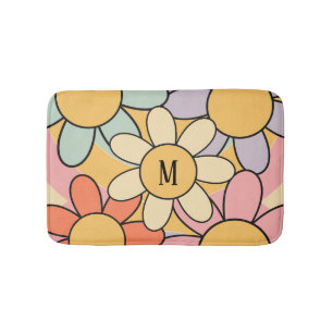 Cute colourful retro style daisy flowers bath mat