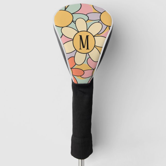 Cute colourful retro style daisy flowers golf head cover (Front)