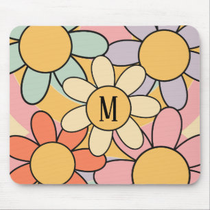 Cute colourful retro style daisy flowers mouse pad