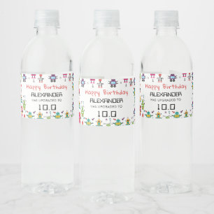 Cute Colourful Robots Kids Robot Birthday Party Water Bottle Label