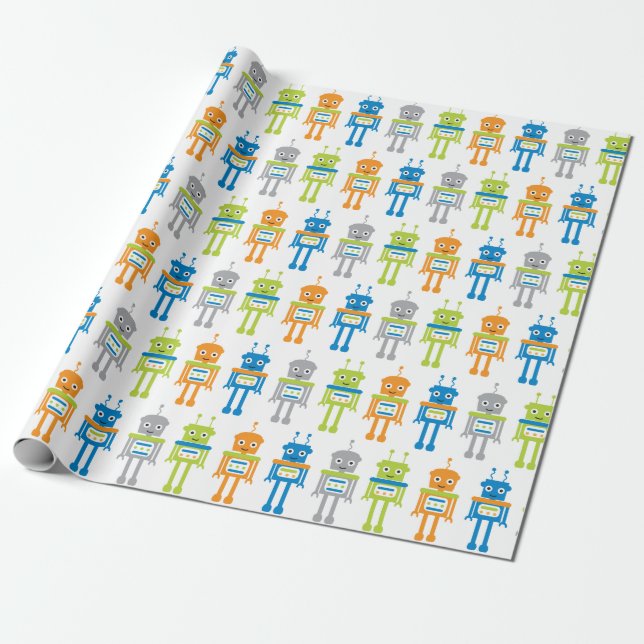 Cute Colourful Robots Wrapping Paper (Unrolled)