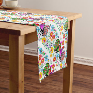 Cute Colourful Rooster Floral Pattern Short Table Runner