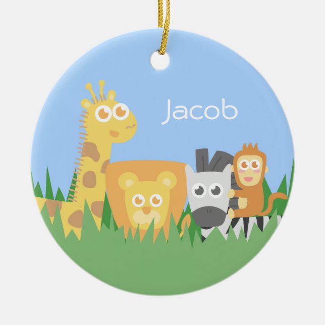 Cute Colourful Safari Animals Kids Room Decor Ceramic Tree Decoration (Front)