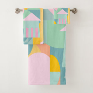 Cute Colourful Scandinavian Geometric Shape Collag Bath Towel Set