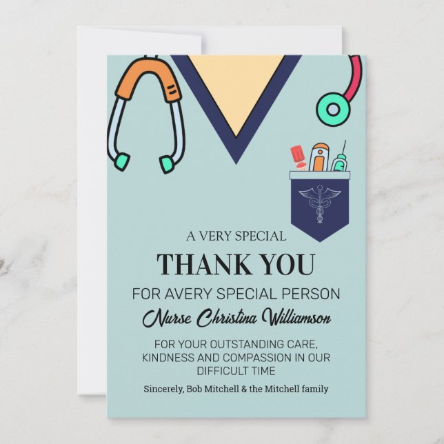 Cute Colourful Scrubs Nurse Thank You Card (Front)