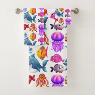 Cute Colourful Sea Animals Bath Towel Set