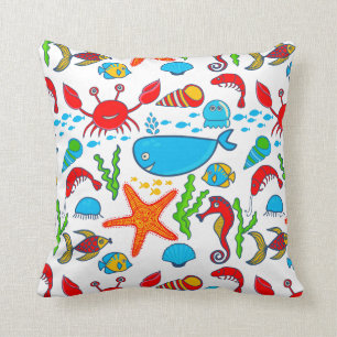 Cute Colourful Sea-life Illustration Cushion