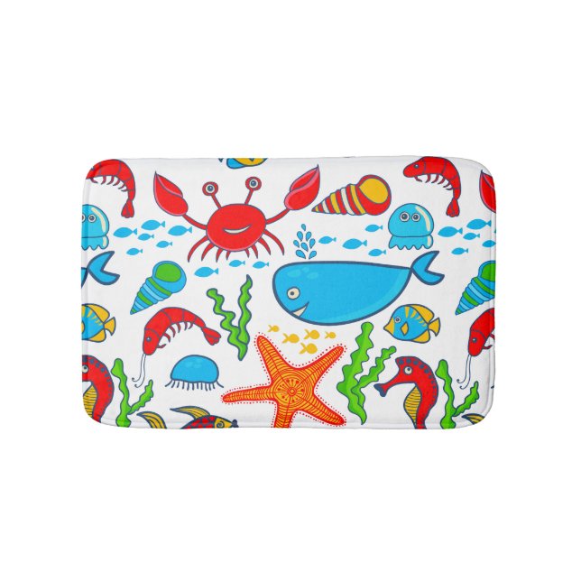 Cute Colourful Sea-life Illustration Pattern Bath Mat (Front)