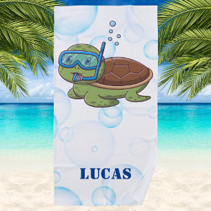 Cute Colourful Sea Turtle Boys Beach Towel