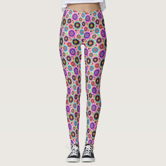 Cute colourful seamless decorative design leggings (Front)
