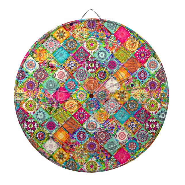 Cute colourful seamless decorative pattern 3 ring  dartboard (Front)